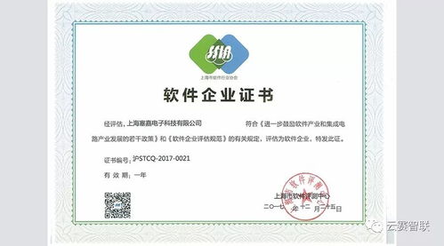 云赛智联旗下企业塞嘉电子获得 双软企业 认定